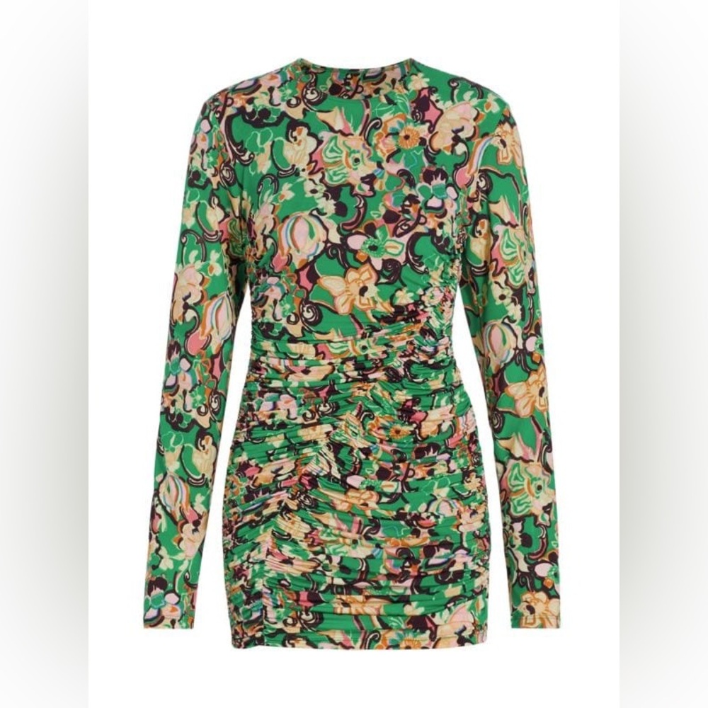 NWT A.L.C. Kiki Green Floral Ruched Stretch Dress Size Large